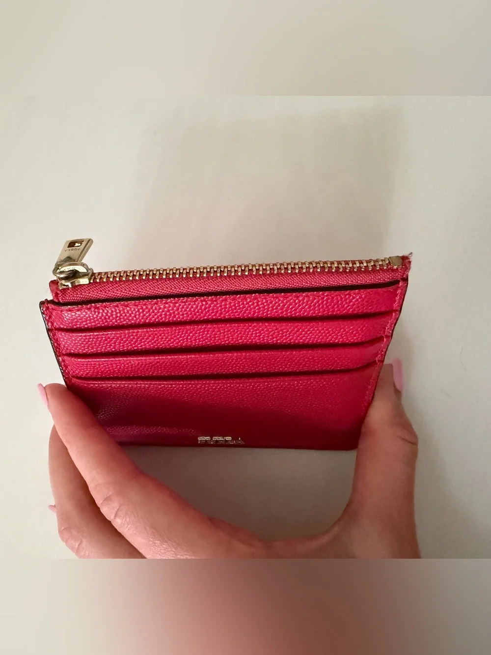 Furla Red Leather Zip Card Holder / Wallet